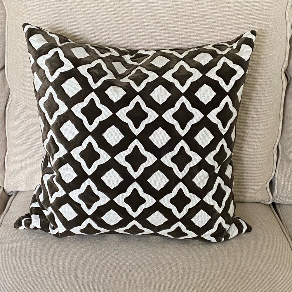 Square Down-filled Pillow with velvet Geometric cutouts.